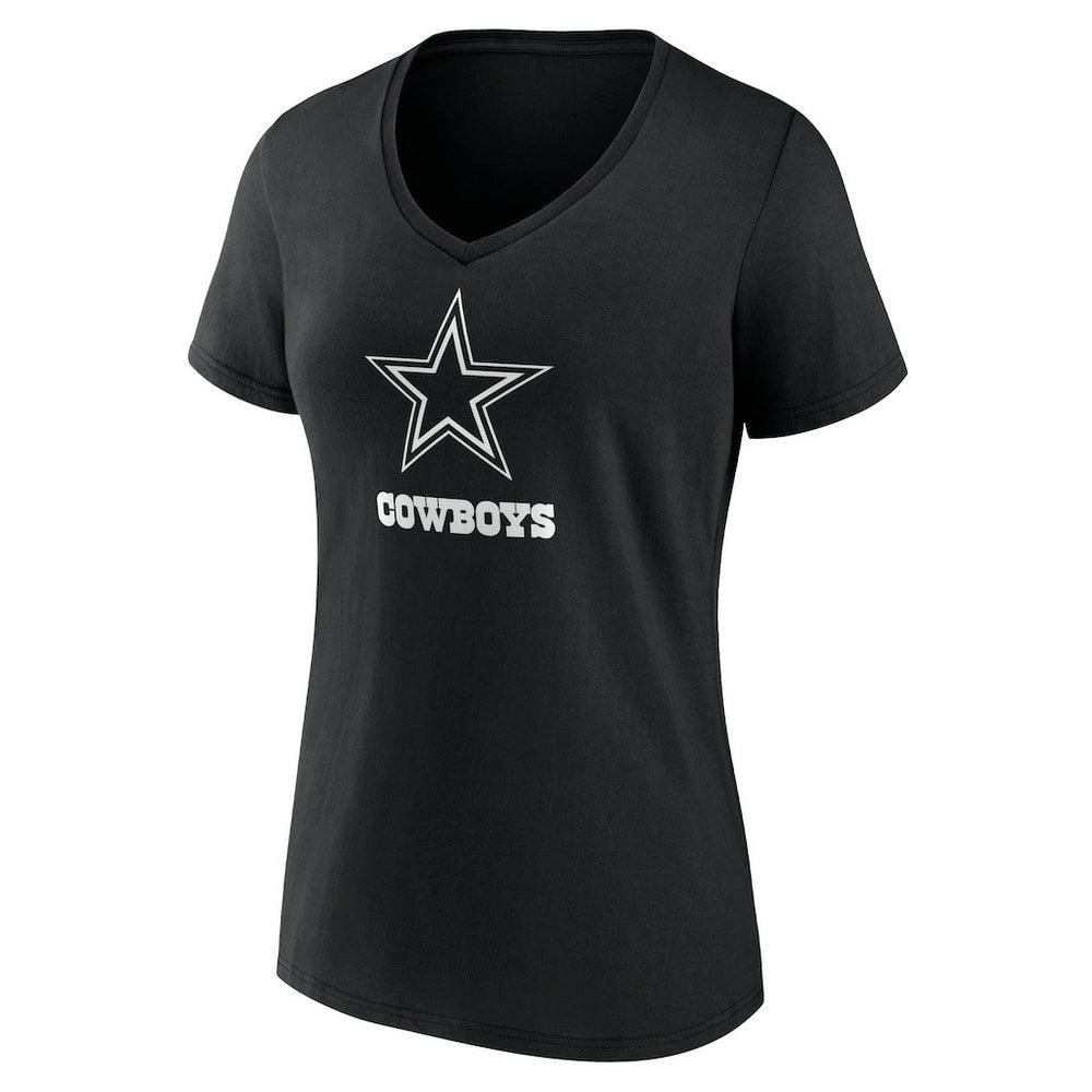 Dallas Cowboys Women's Personalized Name & Number Monochrome V-Neck T-Shirt Black - NFL