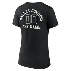 Dallas Cowboys Women's Personalized Name & Number Monochrome V-Neck T-Shirt Black - NFL