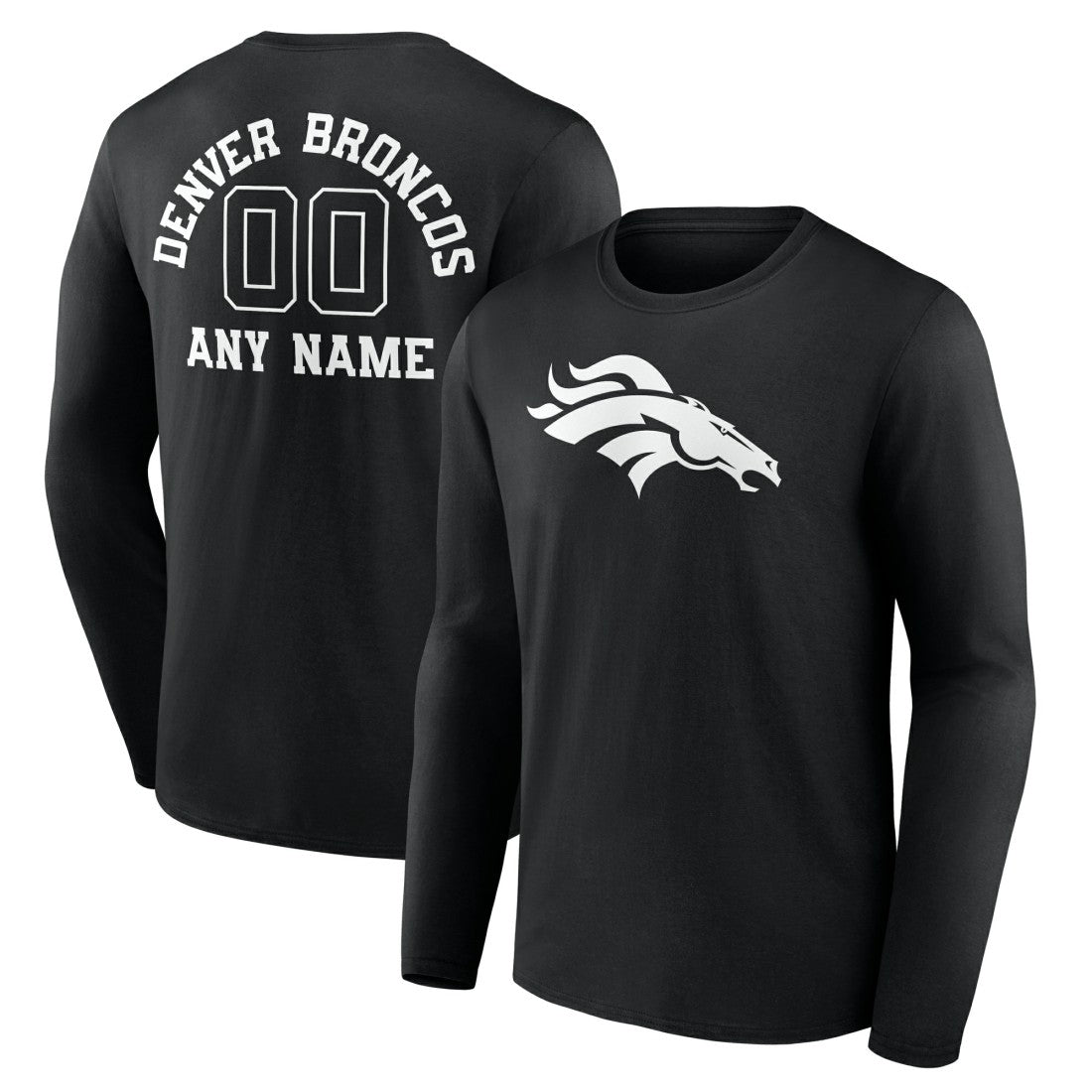 Denver Broncos Personalized Name & Number Monochrome Long Sleeve T-Shirt Black - NFL