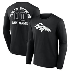Denver Broncos Personalized Name & Number Monochrome Long Sleeve T-Shirt Black - NFL