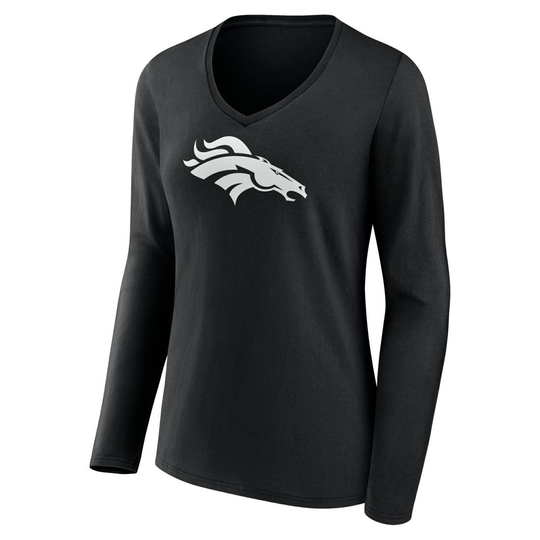 Denver Broncos Women's Personalized Name & Number Monochrome Long Sleeve V-Neck T-Shirt Black - NFL