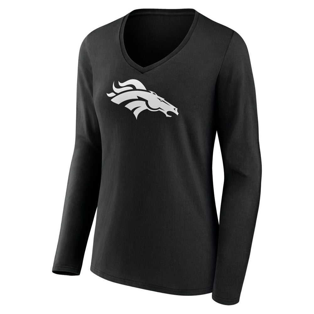 Denver Broncos Women's Personalized Name & Number Monochrome Long Sleeve V-Neck T-Shirt Black - NFL