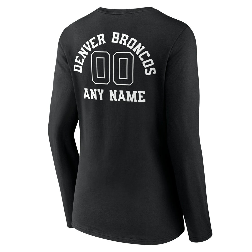 Denver Broncos Women's Personalized Name & Number Monochrome Long Sleeve V-Neck T-Shirt Black - NFL