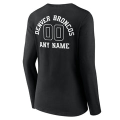 Denver Broncos Women's Personalized Name & Number Monochrome Long Sleeve V-Neck T-Shirt Black - NFL