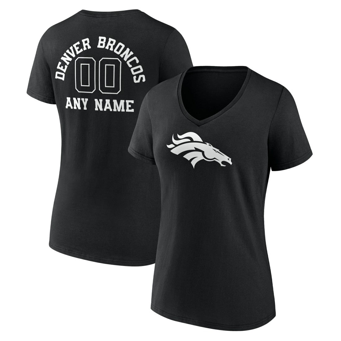 Denver Broncos Women's Personalized Name & Number Monochrome V-Neck T-Shirt Black - NFL