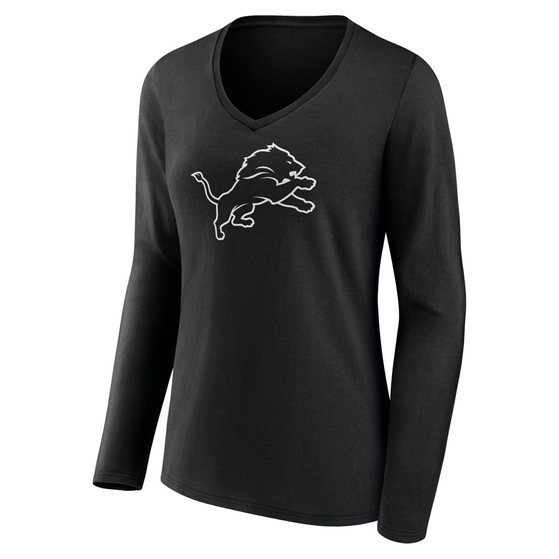 Detroit Lions Women's Personalized Name & Number Monochrome Long Sleeve V-Neck T-Shirt Black - NFL