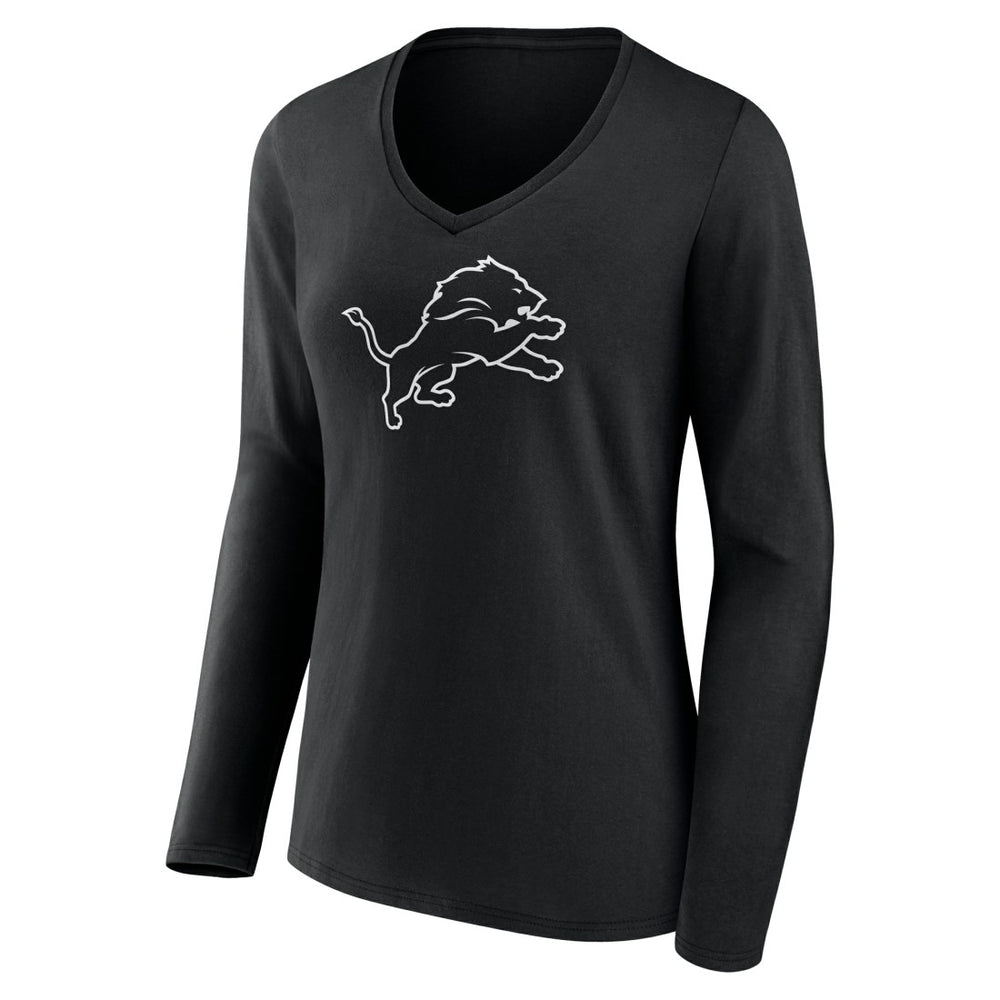 Detroit Lions Women's Personalized Name & Number Monochrome Long Sleeve V-Neck T-Shirt Black - NFL