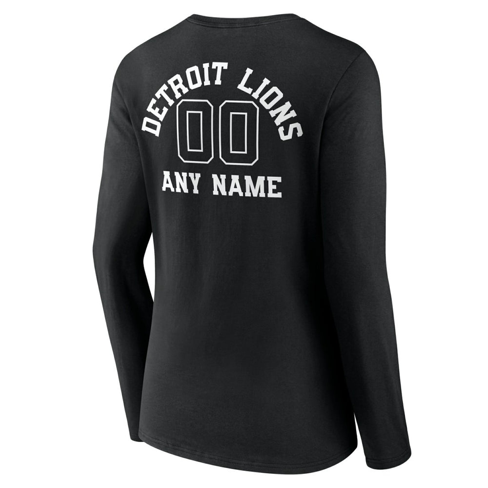 Detroit Lions Women's Personalized Name & Number Monochrome Long Sleeve V-Neck T-Shirt Black - NFL