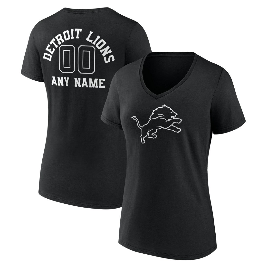 Detroit Lions Women's Personalized Name & Number Monochrome V-Neck T-Shirt Black - NFL