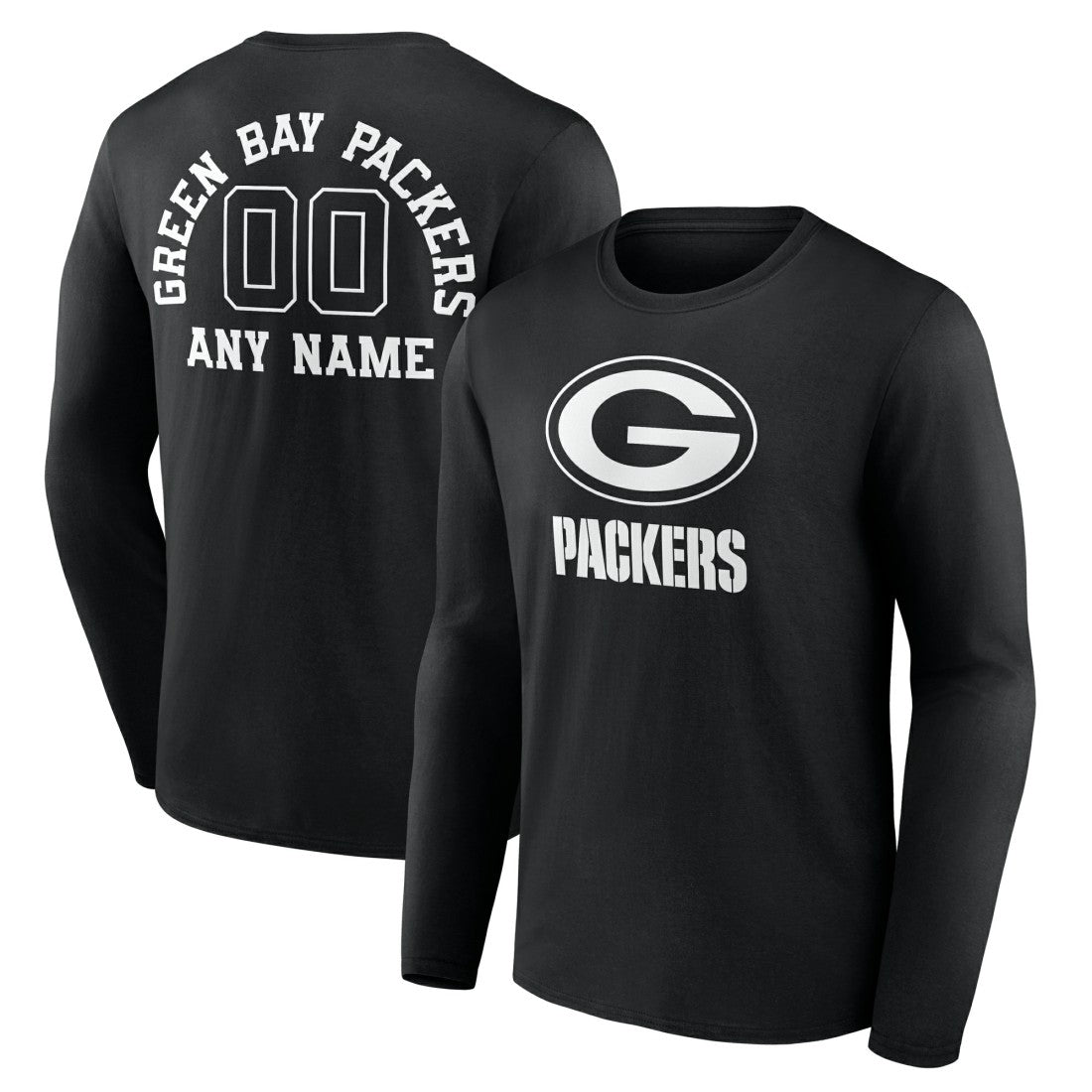 Green Bay Packers Personalized Name & Number Monochrome Long Sleeve T-Shirt Black - NFL
