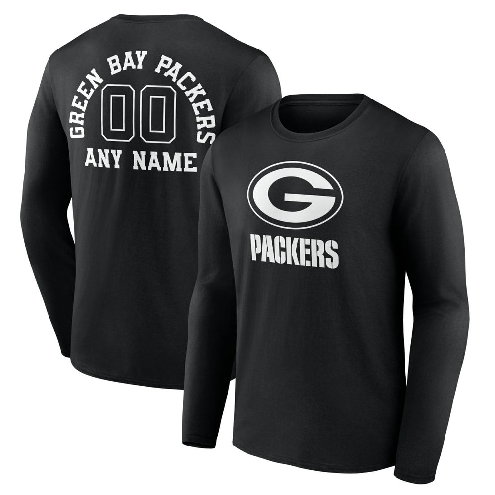 Green Bay Packers Personalized Name & Number Monochrome Long Sleeve T-Shirt Black - NFL
