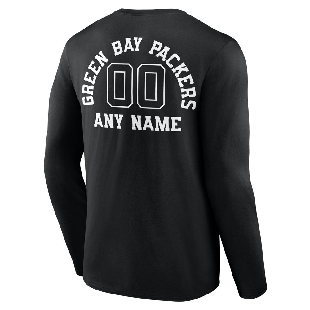 Green Bay Packers Personalized Name & Number Monochrome Long Sleeve T-Shirt Black - NFL