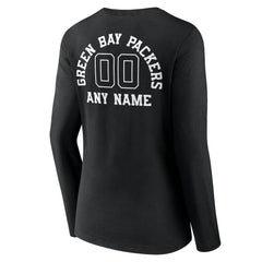 Green Bay Packers Women's Personalized Name & Number Monochrome Long Sleeve V-Neck T-Shirt Black - NFL