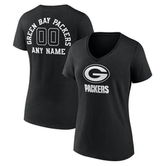 Green Bay Packers Women's Personalized Name & Number Monochrome V-Neck T-Shirt Black - NFL