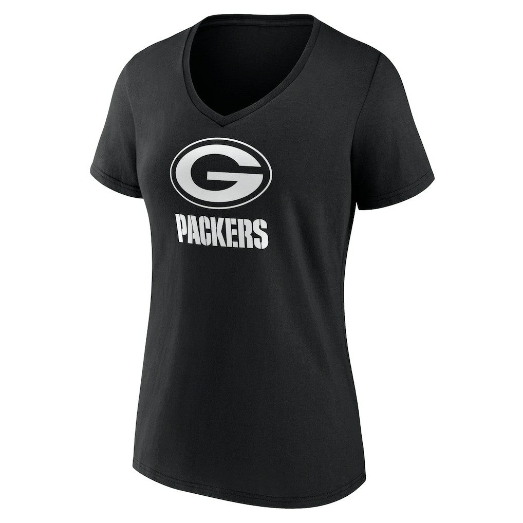 Green Bay Packers Women's Personalized Name & Number Monochrome V-Neck T-Shirt Black - NFL