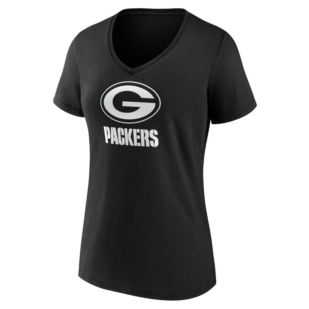 Green Bay Packers Women's Personalized Name & Number Monochrome V-Neck T-Shirt Black - NFL