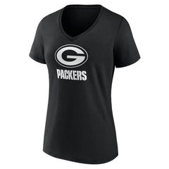 Green Bay Packers Women's Personalized Name & Number Monochrome V-Neck T-Shirt Black - NFL