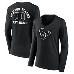 Houston Texans Women's Personalized Name & Number Monochrome Long Sleeve V-Neck T-Shirt Black - NFL