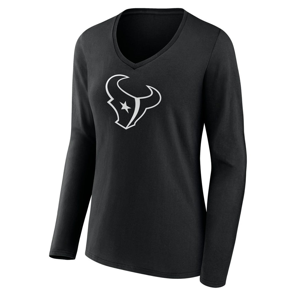 Houston Texans Women's Personalized Name & Number Monochrome Long Sleeve V-Neck T-Shirt Black - NFL
