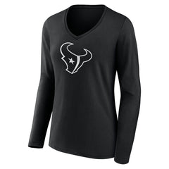 Houston Texans Women's Personalized Name & Number Monochrome Long Sleeve V-Neck T-Shirt Black - NFL