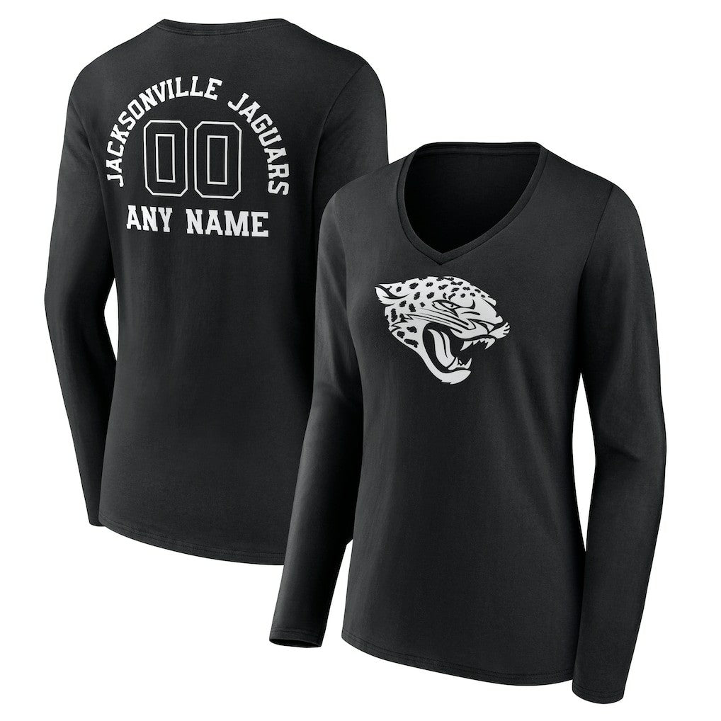 Jacksonville Jaguars Women's Personalized Name & Number Monochrome Long Sleeve V-Neck T-Shirt Black - NFL