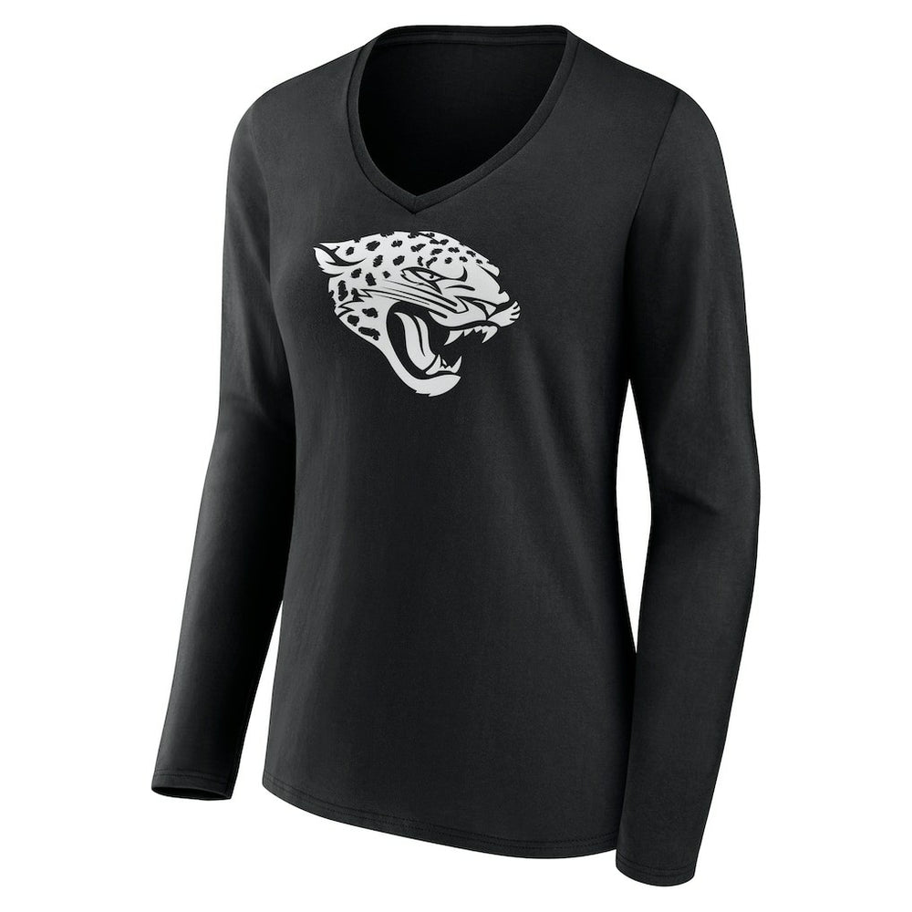 Jacksonville Jaguars Women's Personalized Name & Number Monochrome Long Sleeve V-Neck T-Shirt Black - NFL