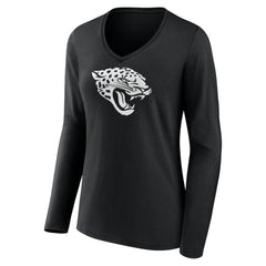 Jacksonville Jaguars Women's Personalized Name & Number Monochrome Long Sleeve V-Neck T-Shirt Black - NFL