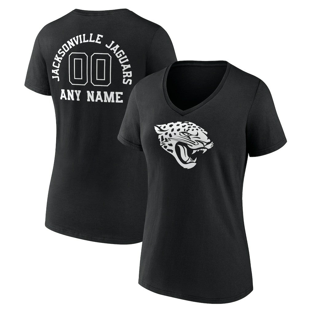 Jacksonville Jaguars Women's Personalized Name & Number Monochrome V-Neck T-Shirt Black - NFL
