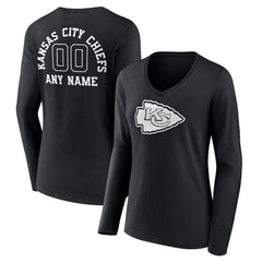 Kansas City Chiefs Women's Personalized Name & Number Monochrome Long Sleeve V-Neck T-Shirt Black - NFL