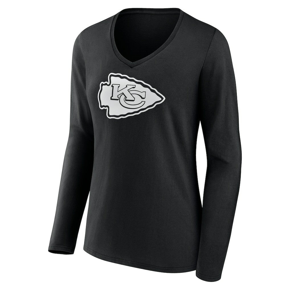 Kansas City Chiefs Women's Personalized Name & Number Monochrome Long Sleeve V-Neck T-Shirt Black - NFL