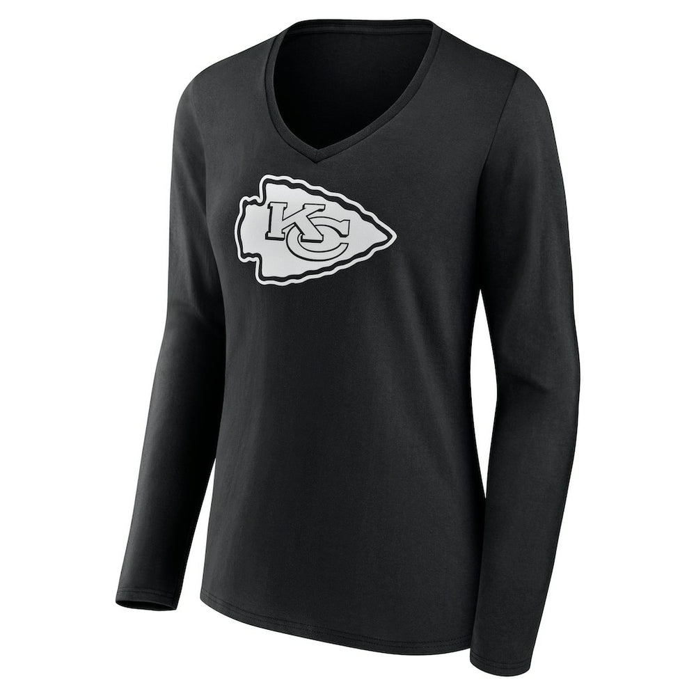 Kansas City Chiefs Women's Personalized Name & Number Monochrome Long Sleeve V-Neck T-Shirt Black - NFL