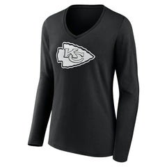 Kansas City Chiefs Women's Personalized Name & Number Monochrome Long Sleeve V-Neck T-Shirt Black - NFL