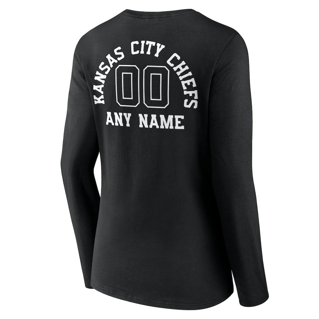 Kansas City Chiefs Women's Personalized Name & Number Monochrome Long Sleeve V-Neck T-Shirt Black - NFL