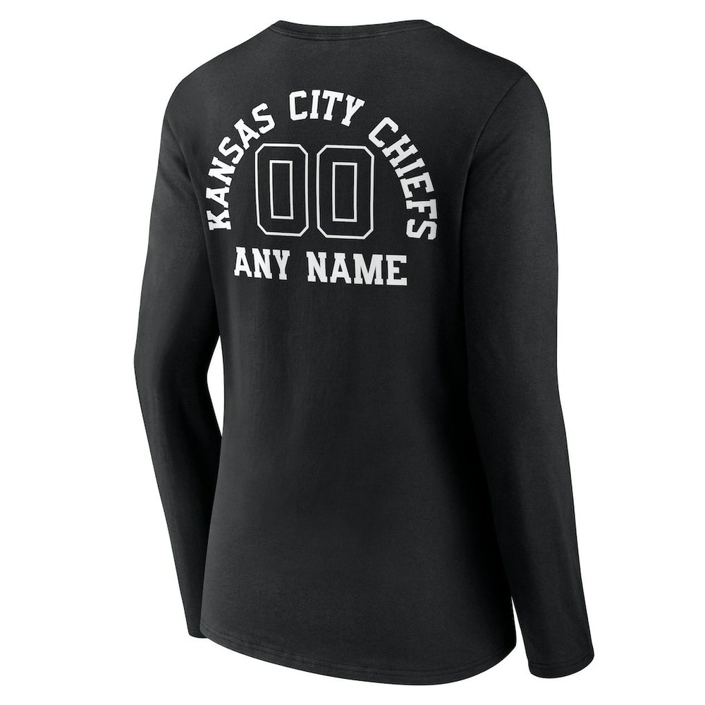 Kansas City Chiefs Women's Personalized Name & Number Monochrome Long Sleeve V-Neck T-Shirt Black - NFL