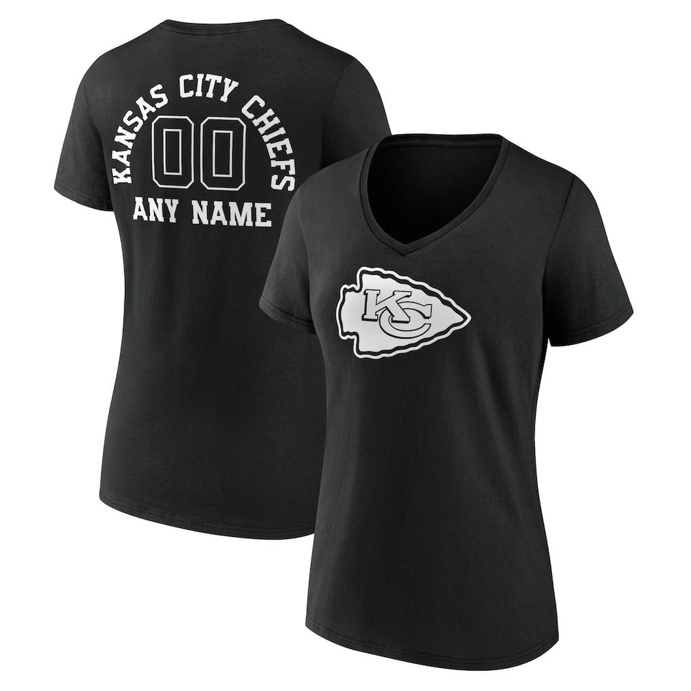 Kansas City Chiefs Women's Personalized Name & Number Monochrome V-Neck T-Shirt Black - NFL