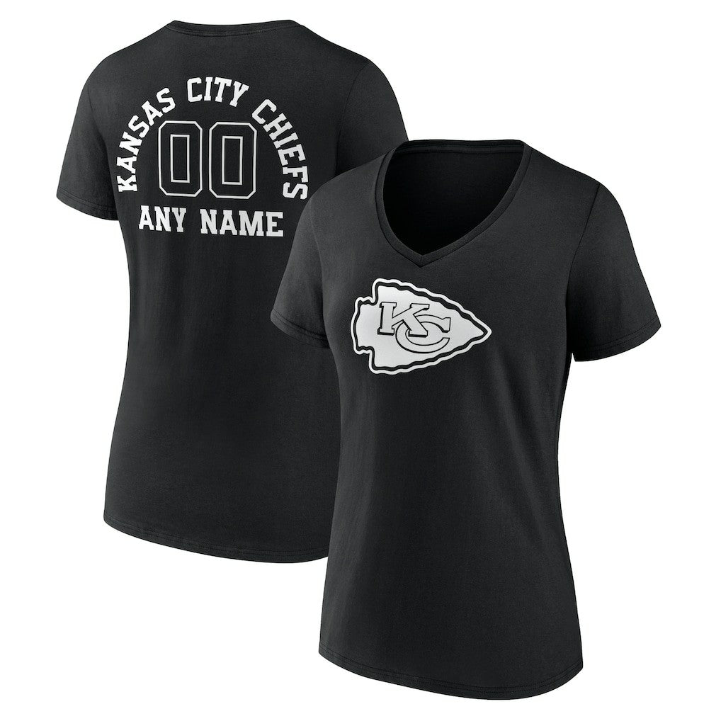 Kansas City Chiefs Women's Personalized Name & Number Monochrome V-Neck T-Shirt Black - NFL