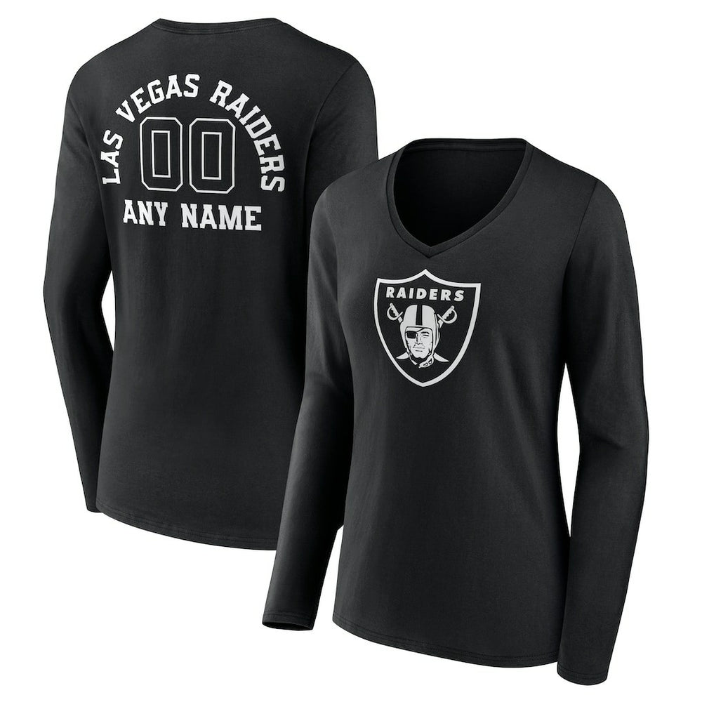Las Vegas Raiders Women's Personalized Name & Number Monochrome Long Sleeve V-Neck T-Shirt Black - NFL