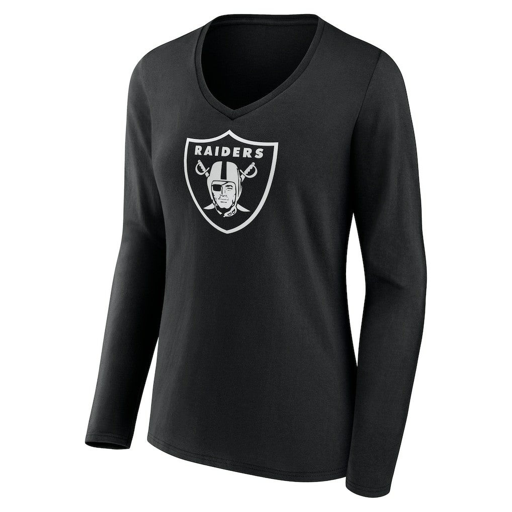 Las Vegas Raiders Women's Personalized Name & Number Monochrome Long Sleeve V-Neck T-Shirt Black - NFL