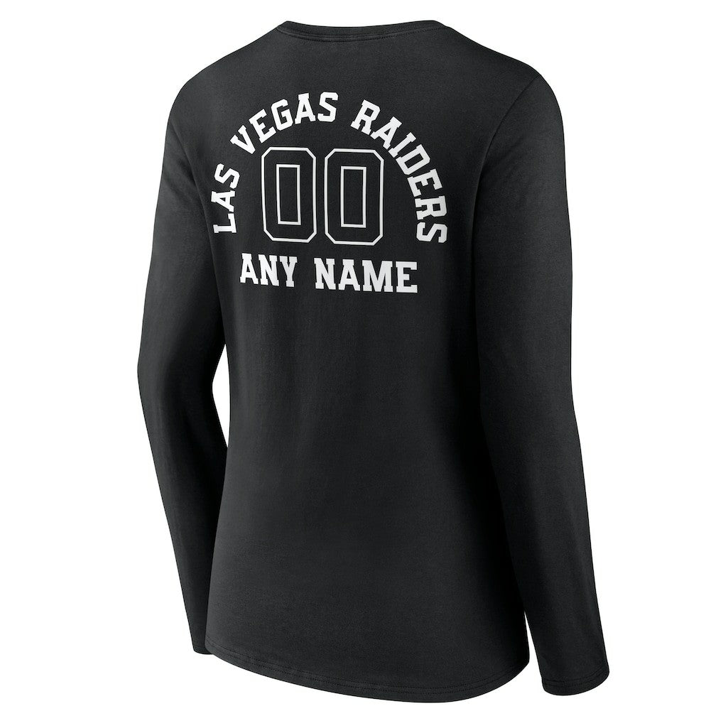 Las Vegas Raiders Women's Personalized Name & Number Monochrome Long Sleeve V-Neck T-Shirt Black - NFL