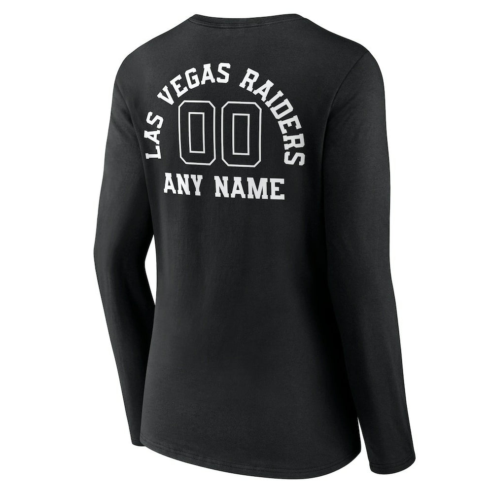 Las Vegas Raiders Women's Personalized Name & Number Monochrome Long Sleeve V-Neck T-Shirt Black - NFL