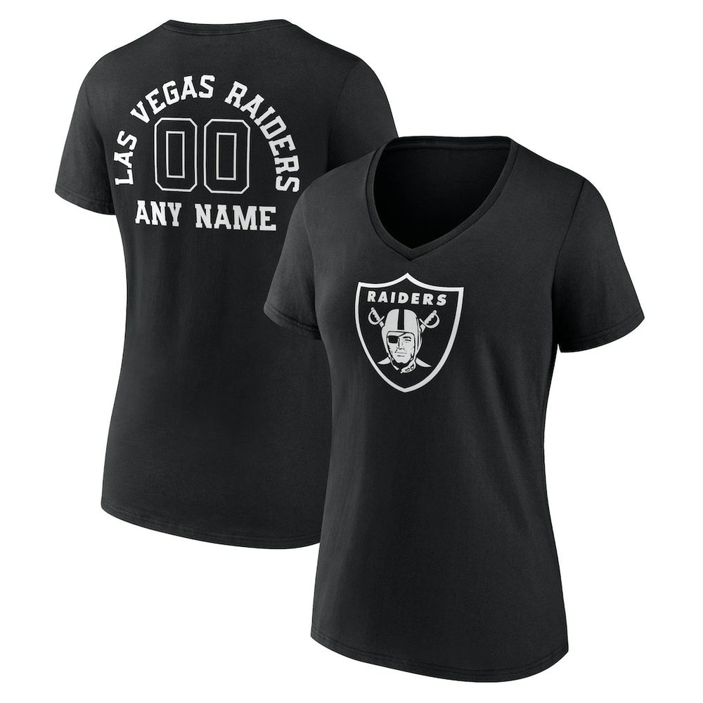 Las Vegas Raiders Women's Personalized Name & Number Monochrome V-Neck T-Shirt Black - NFL
