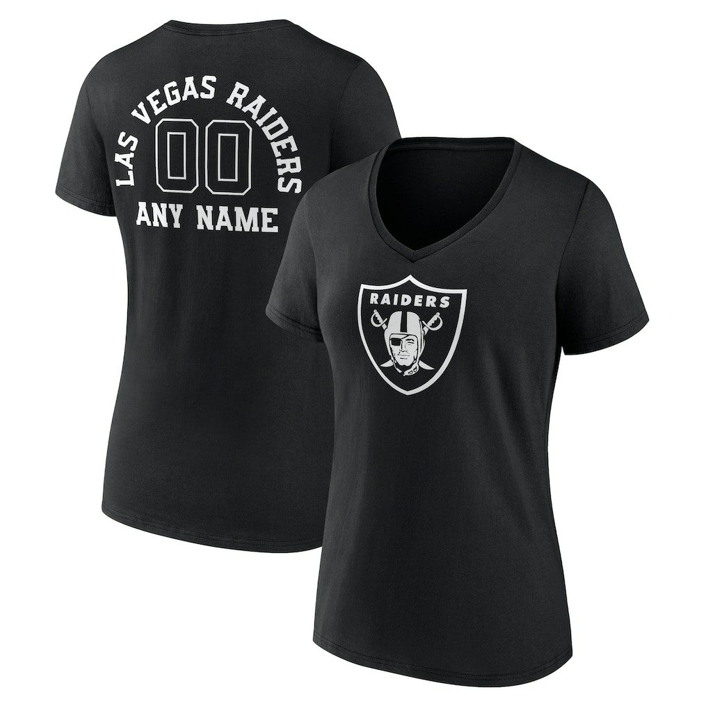 Las Vegas Raiders Women's Personalized Name & Number Monochrome V-Neck T-Shirt Black - NFL