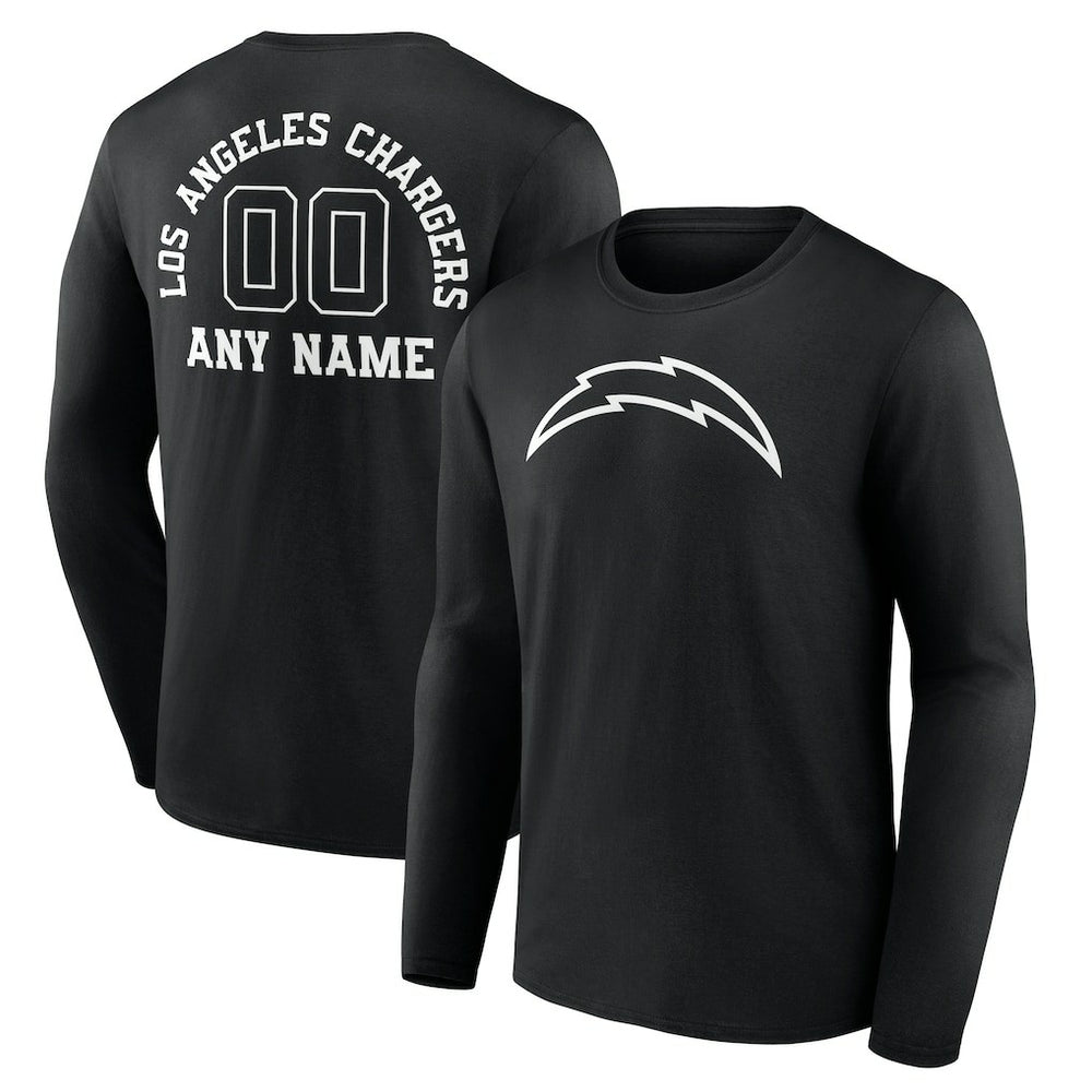 Los Angeles Chargers Personalized Name & Number Monochrome Long Sleeve T-Shirt Black - NFL