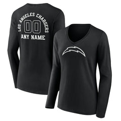 Los Angeles Chargers Women's Personalized Name & Number Monochrome Long Sleeve V-Neck T-Shirt Black - NFL