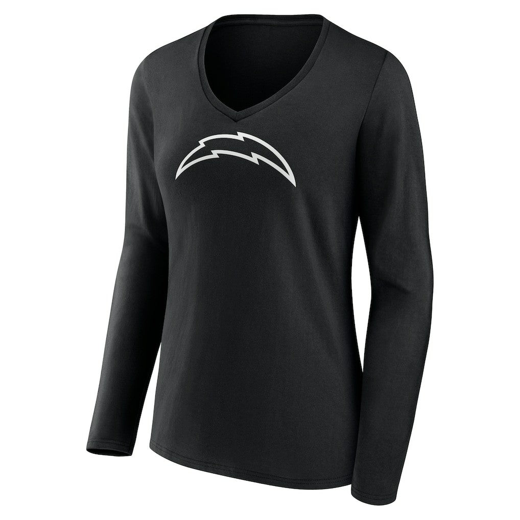 Los Angeles Chargers Women's Personalized Name & Number Monochrome Long Sleeve V-Neck T-Shirt Black - NFL