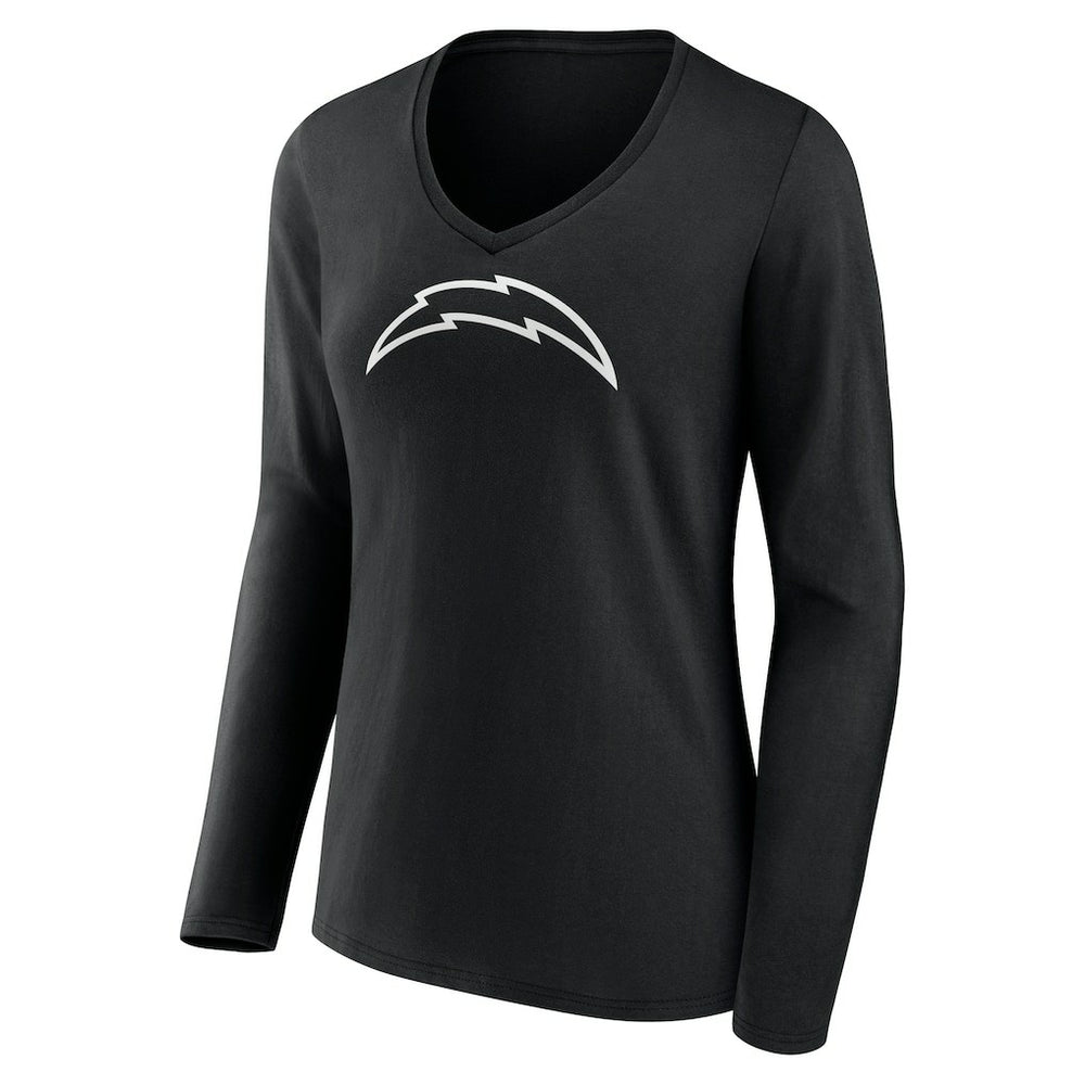Los Angeles Chargers Women's Personalized Name & Number Monochrome Long Sleeve V-Neck T-Shirt Black - NFL