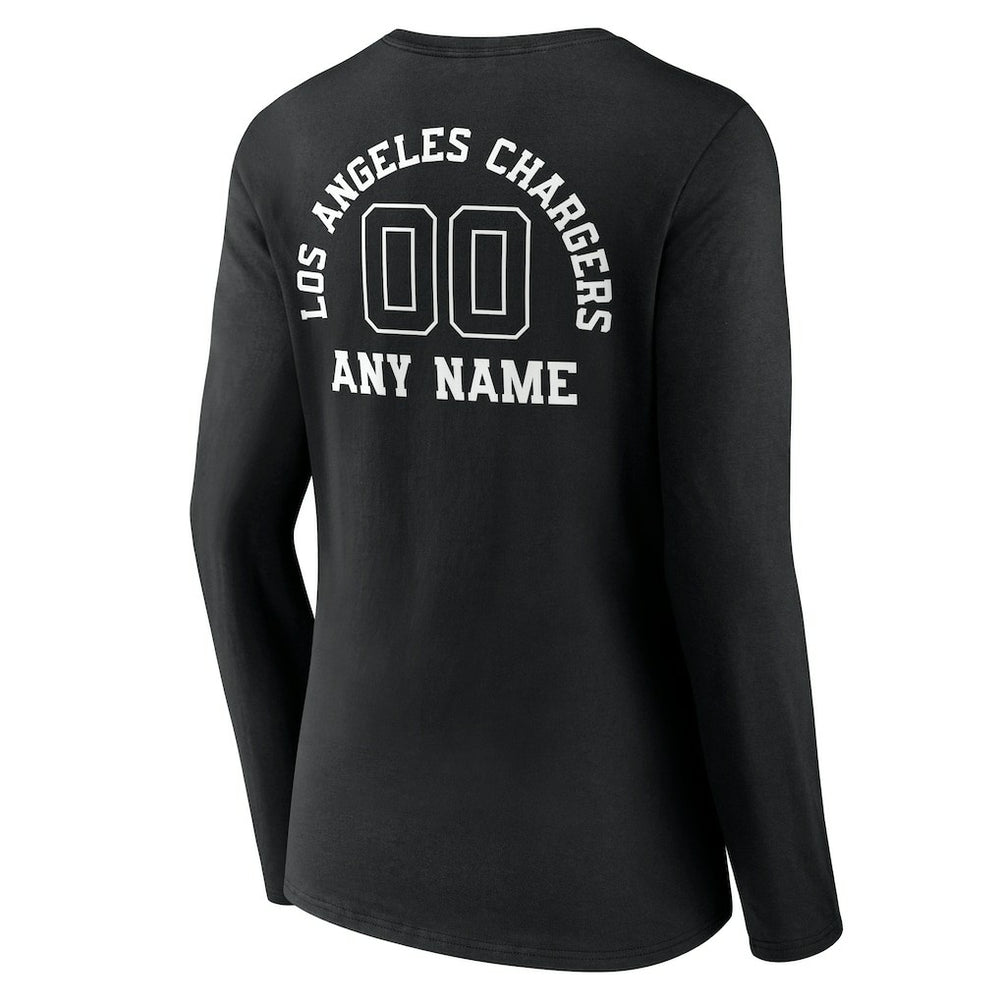 Los Angeles Chargers Women's Personalized Name & Number Monochrome Long Sleeve V-Neck T-Shirt Black - NFL