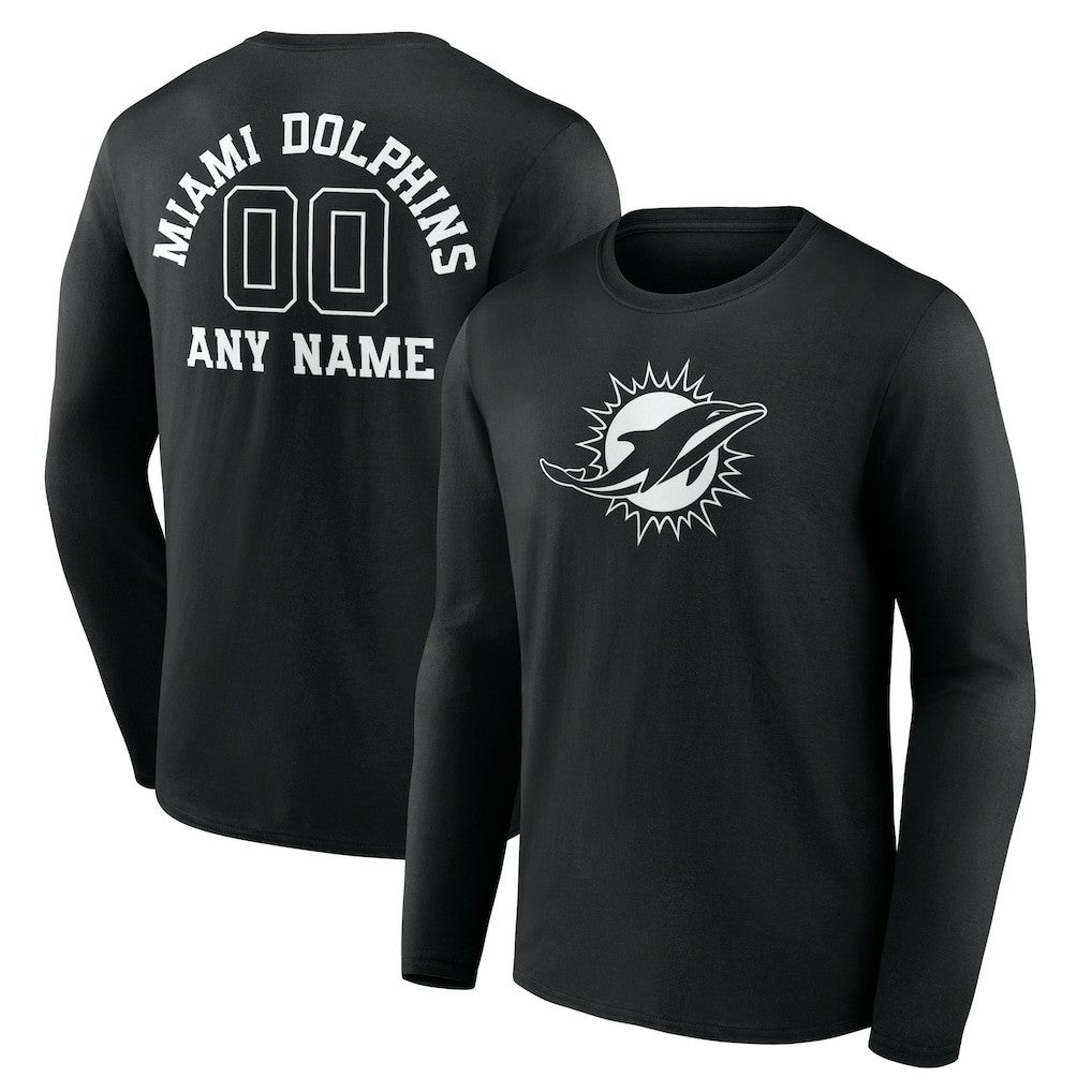 Miami Dolphins Personalized Name & Number Monochrome Long Sleeve T-Shirt Black - NFL