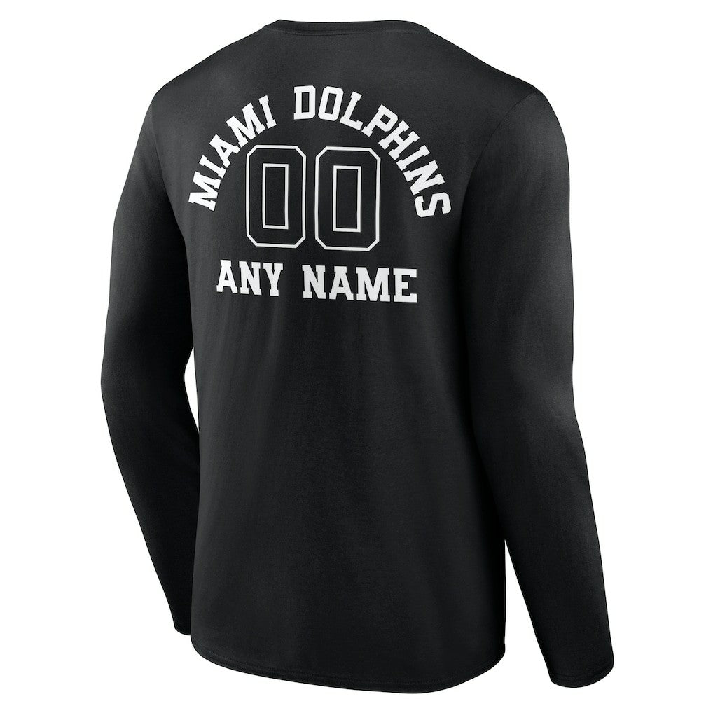 Miami Dolphins Personalized Name & Number Monochrome Long Sleeve T-Shirt Black - NFL