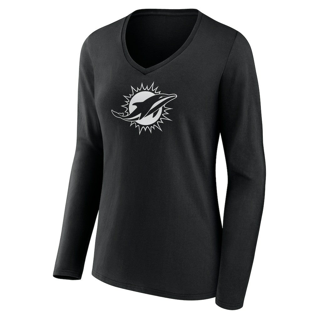 Miami Dolphins Women's Personalized Name & Number Monochrome Long Sleeve V-Neck T-Shirt Black - NFL